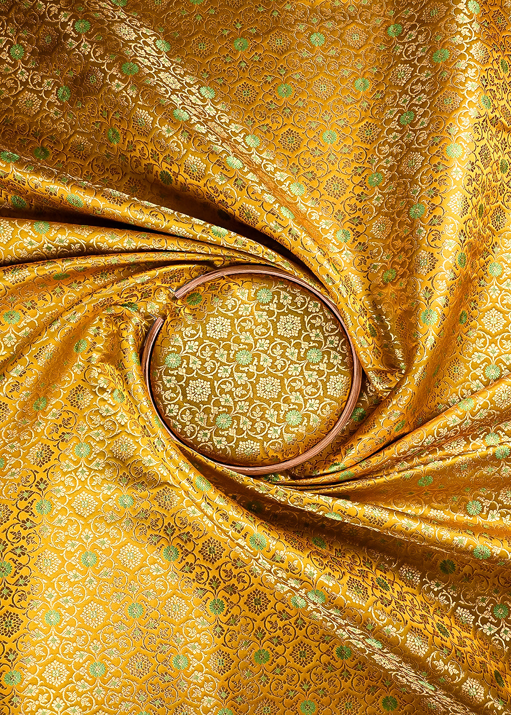Mustard Banarasi Brocade Fabric With All Over Thread And Golden Zari Handloom 23862