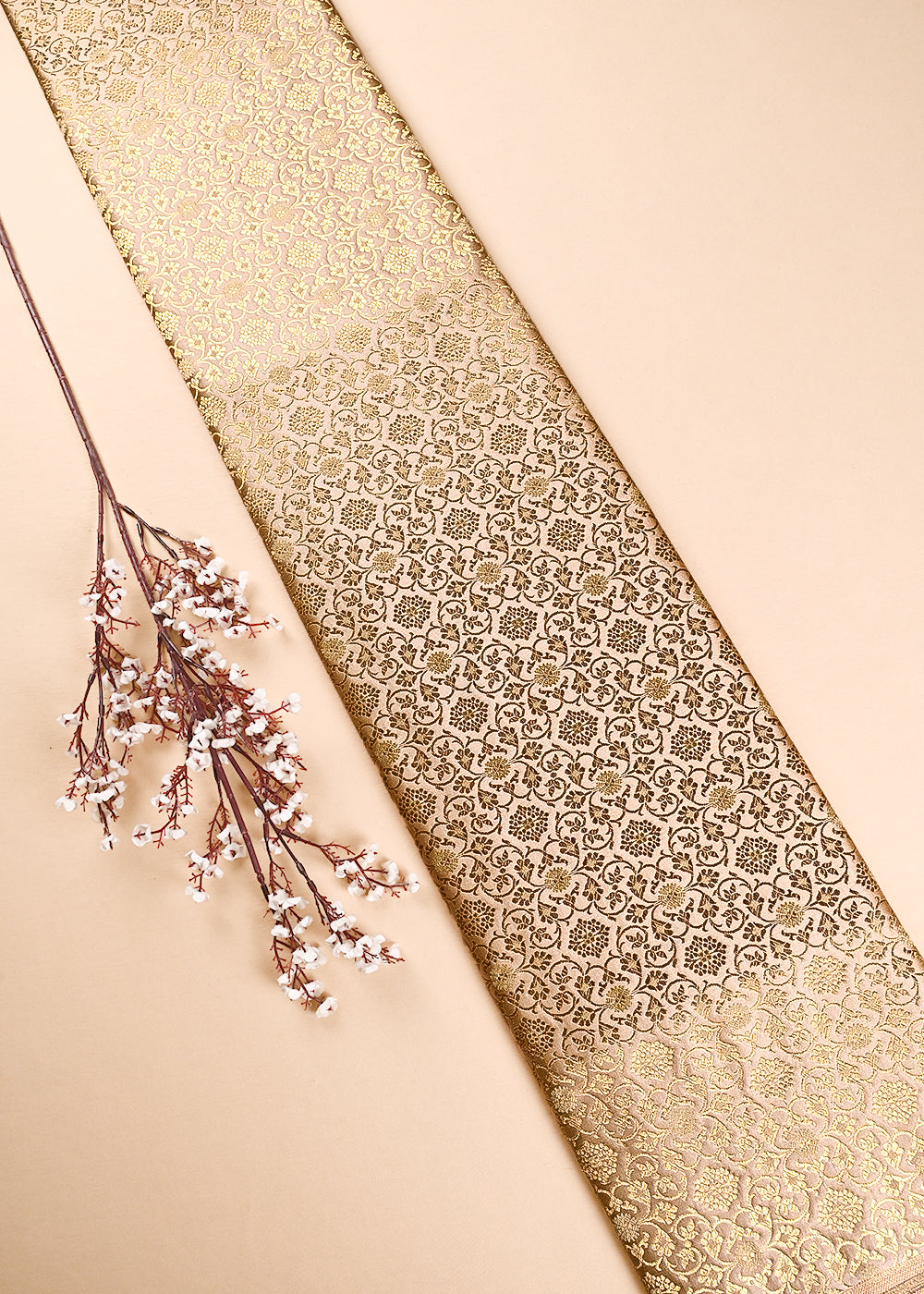 Golden Banarasi Brocade Fabric With All Over Thread And Golden Zari Handloom 23863