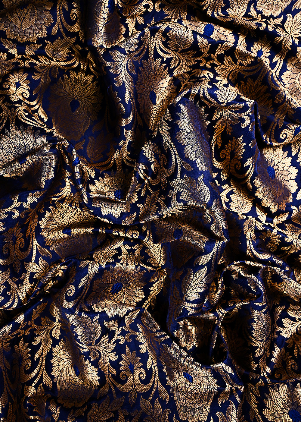 Navy Blue Banarasi Brocade Fabric With All Over Thread And Zari Handloom 23865