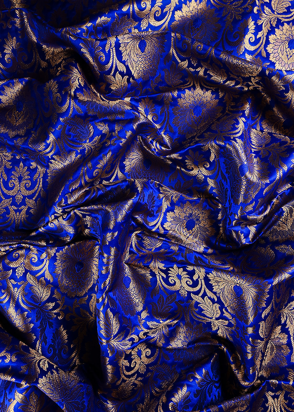 Royal Blue Banarasi Brocade Fabric With All Over Thread And Zari Handloom 23869