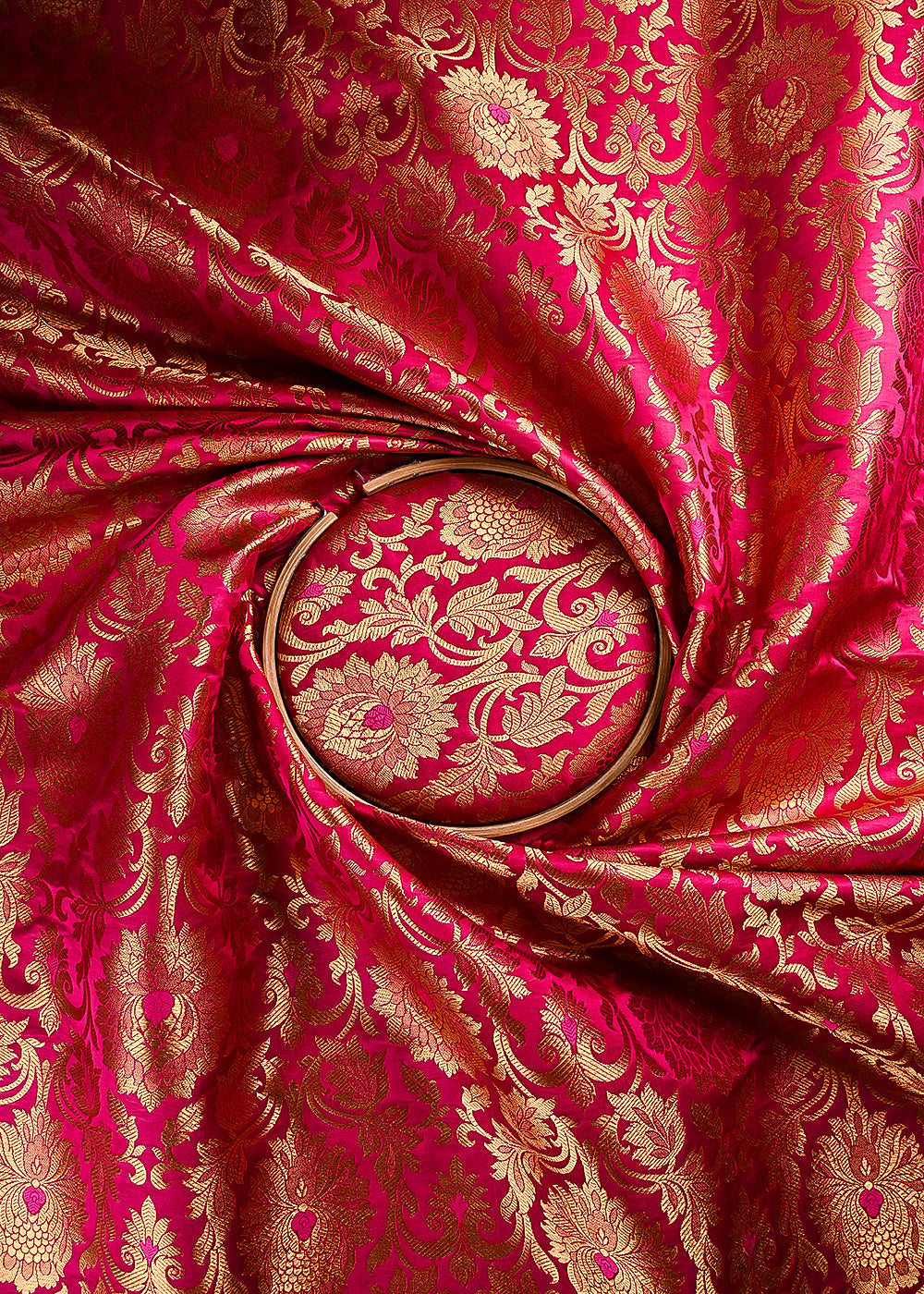Rani Pink Banarasi Brocade Fabric With All Over Thread And Zari Handloom 23871