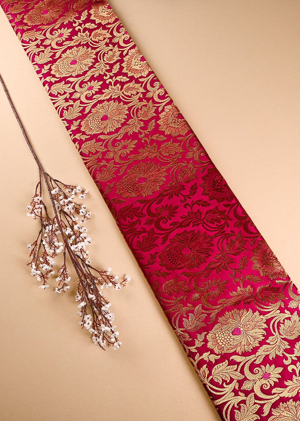 Rani Pink Banarasi Brocade Fabric With All Over Thread And Zari Handloom 23871