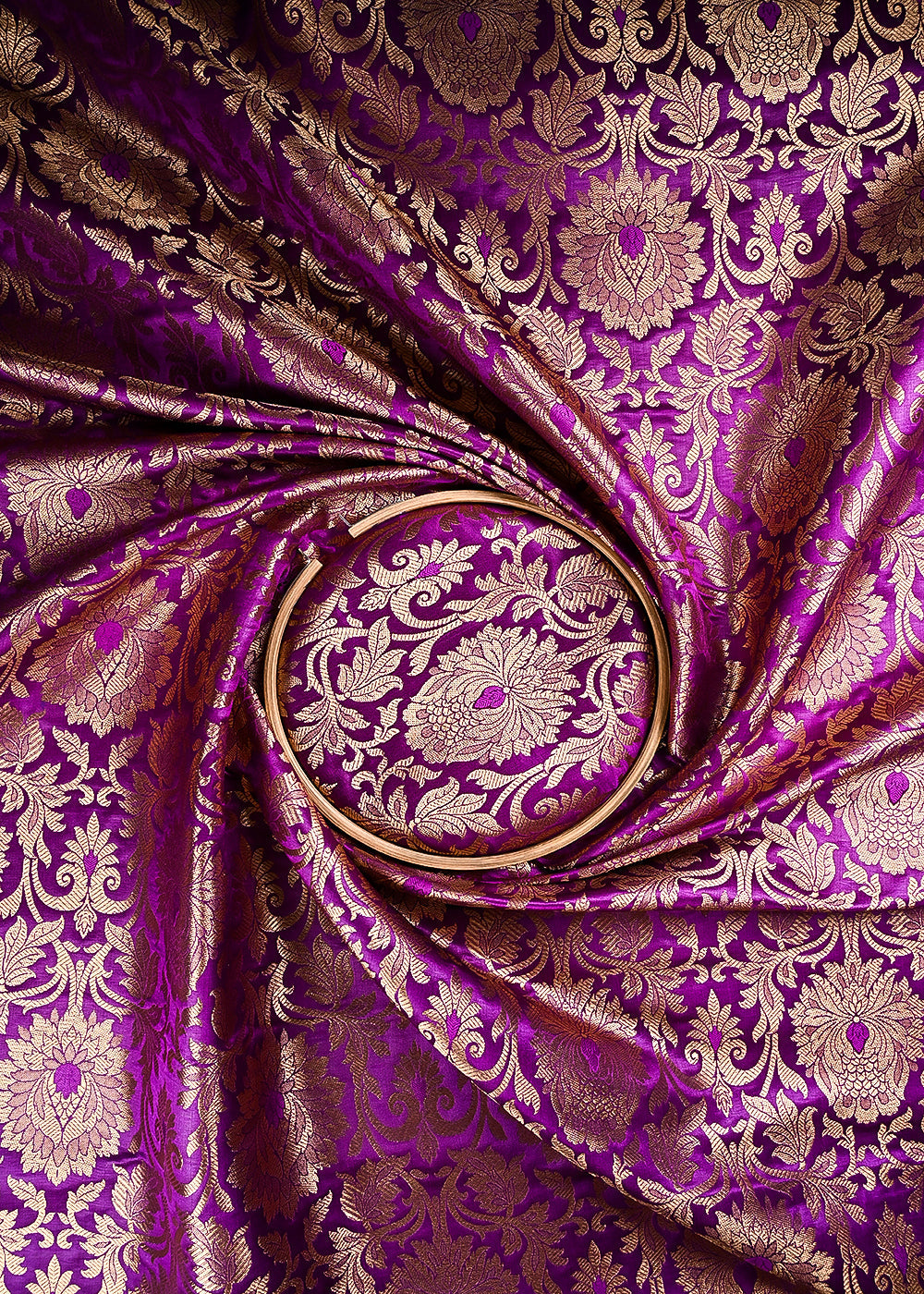 Purple Banarasi Brocade Fabric With All Over Thread And Zari Handloom 23872