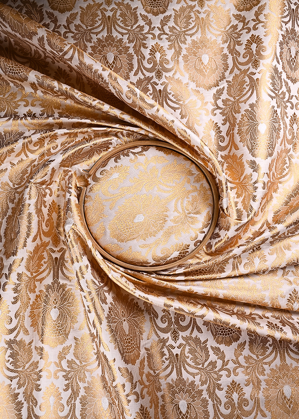 Off White Banarasi Brocade Fabric With All Over Thread And Zari Handloom 23873