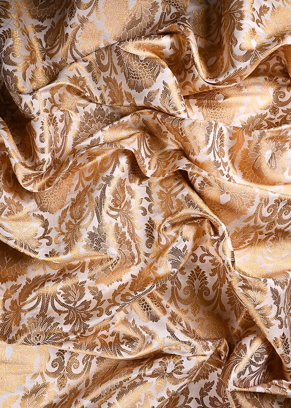 Off White Banarasi Brocade Fabric With All Over Thread And Zari Handloom 23873