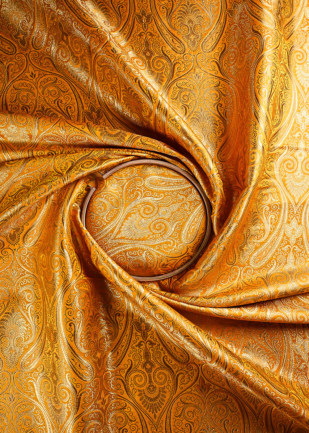 Yellow Banarasi Brocade Fabric With All Over Thread And Golden Zari Handloom 23876