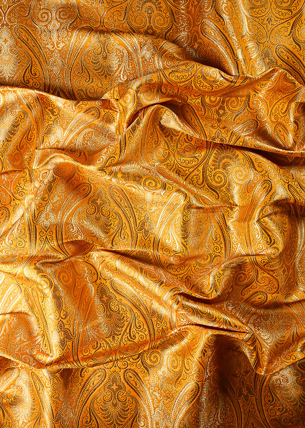 Yellow Banarasi Brocade Fabric With All Over Thread And Golden Zari Handloom 23876