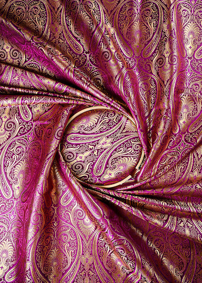 Purple Banarasi Brocade Fabric With All Over Thread And Golden Zari Handloom 23878