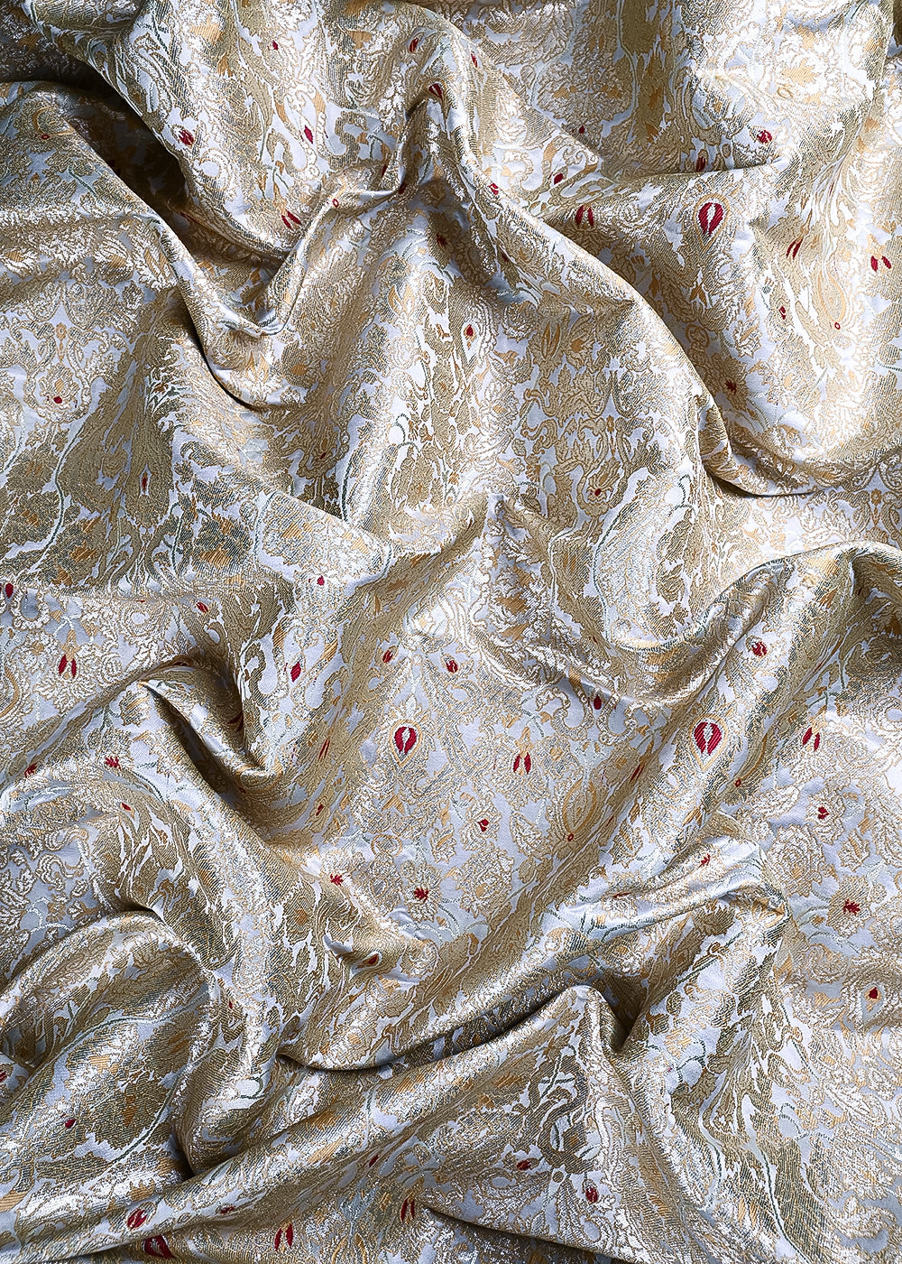 Ice Blue Banarasi Brocade Fabric With All Over Thread And Zari Handloom 23883