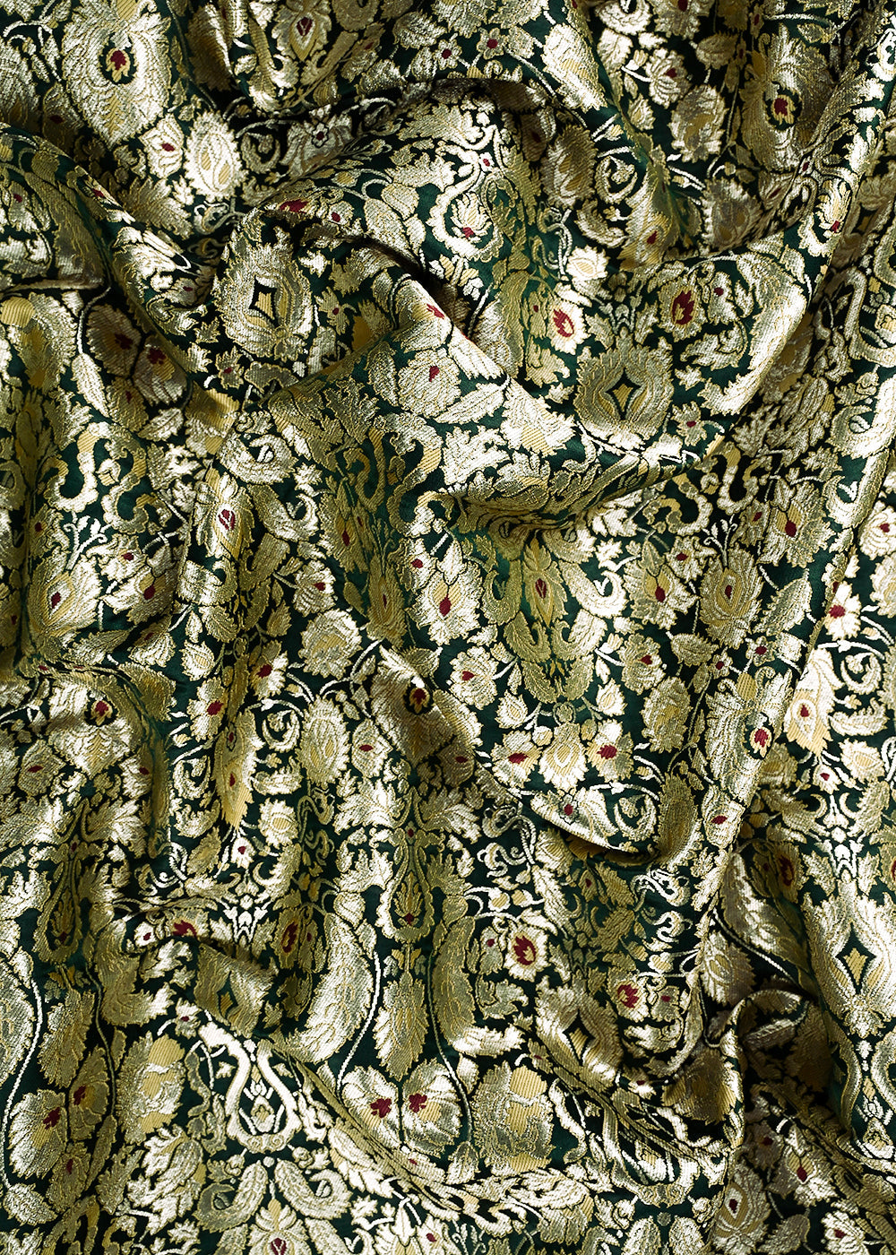 Dark Green Banarasi Brocade Fabric With All Over Thread And Zari Handloom 23884