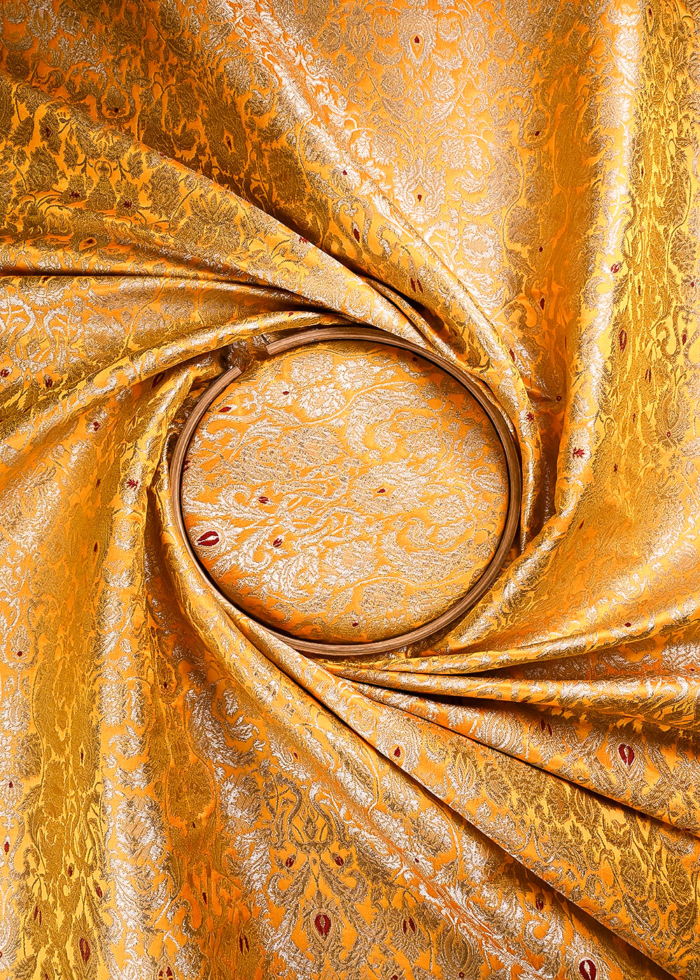 Mustard Banarasi Brocade Fabric With All Over Thread And Zari Handloom 23886