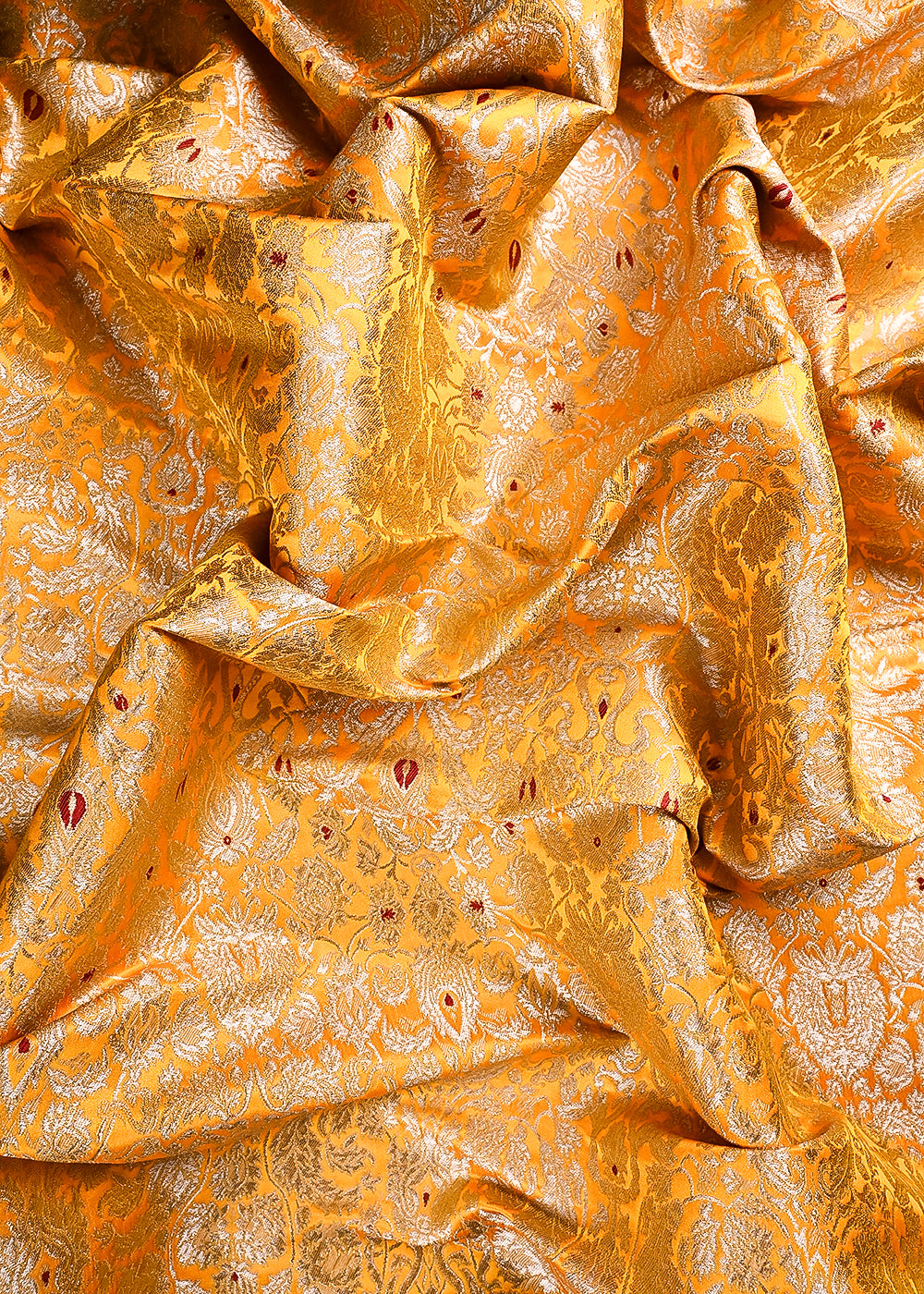Mustard Banarasi Brocade Fabric With All Over Thread And Zari Handloom 23886