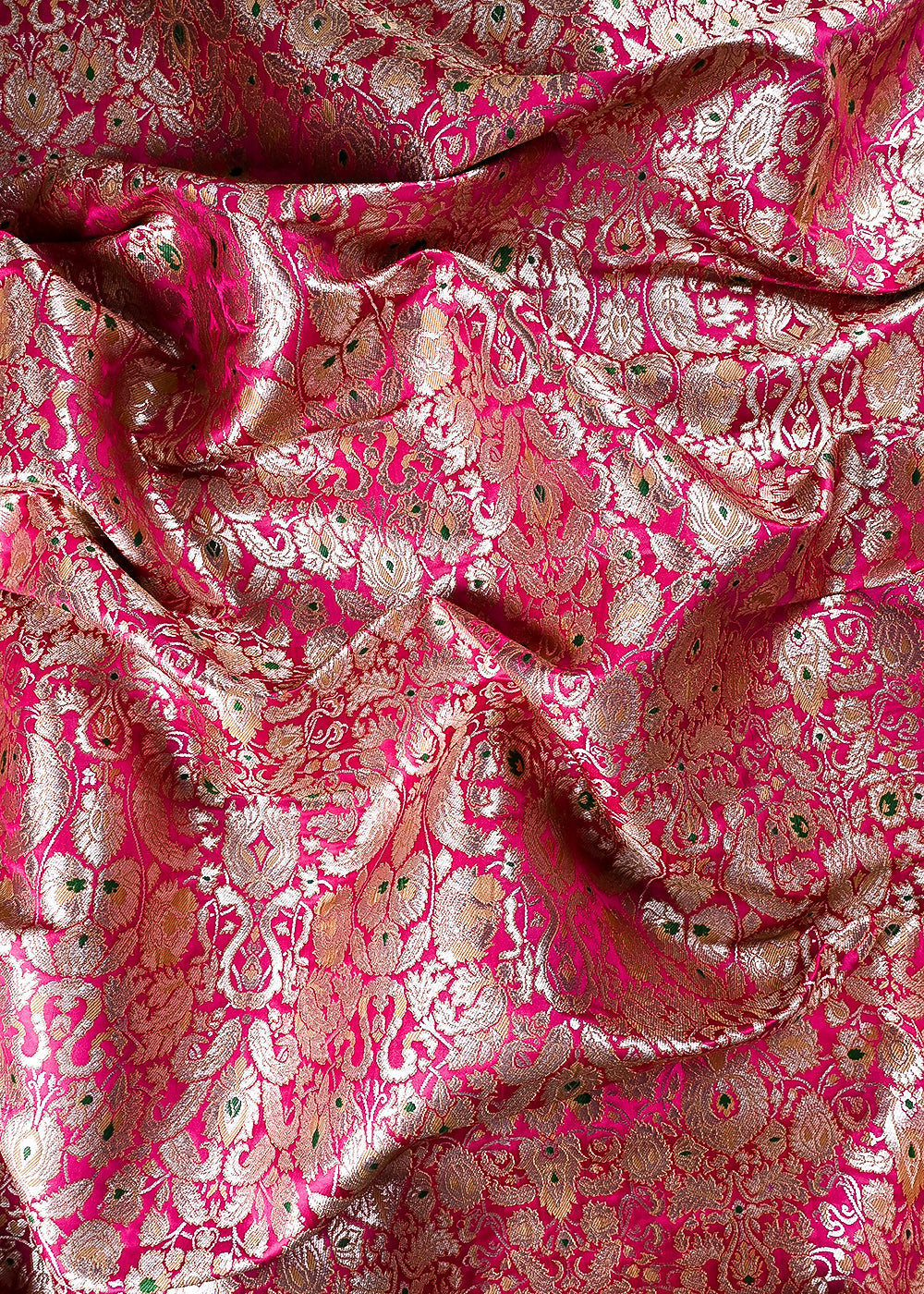 Rani Pink Banarasi Brocade Fabric With All Over Thread And Zari Handloom 23887