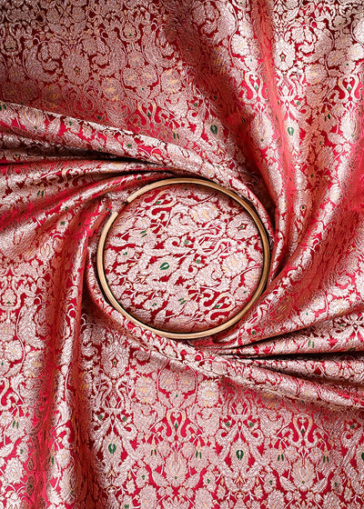Maroon Banarasi Brocade Fabric With All Over Thread And Zari Handloom 23888