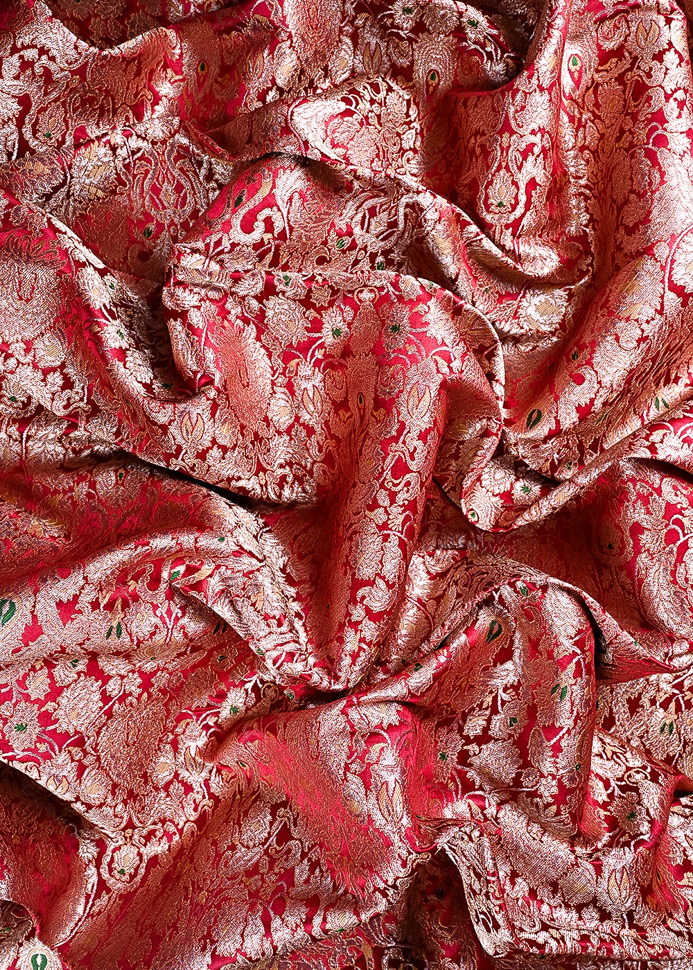 Maroon Banarasi Brocade Fabric With All Over Thread And Zari Handloom 23888