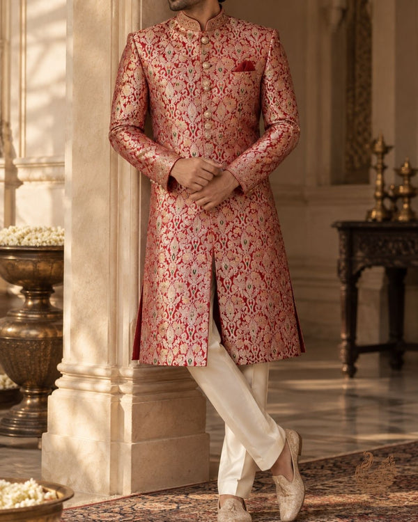 Maroon Banarasi Brocade Fabric With All Over Thread And Zari Handloom 23888