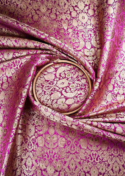 Purple Banarasi Brocade Fabric With All Over Thread And Zari Handloom 23891
