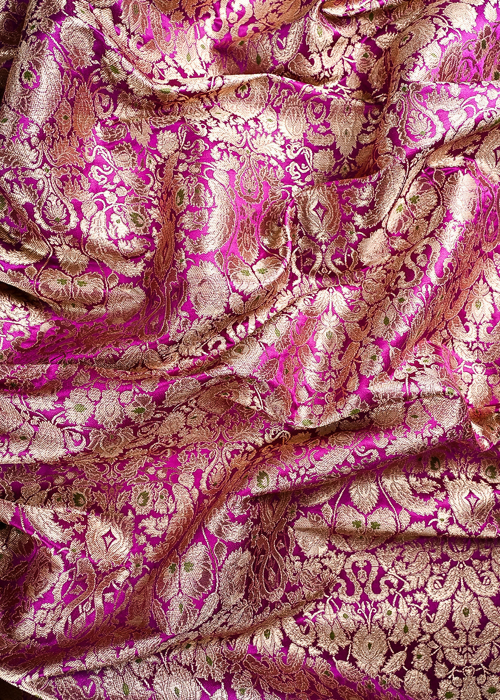 Purple Banarasi Brocade Fabric With All Over Thread And Zari Handloom 23891