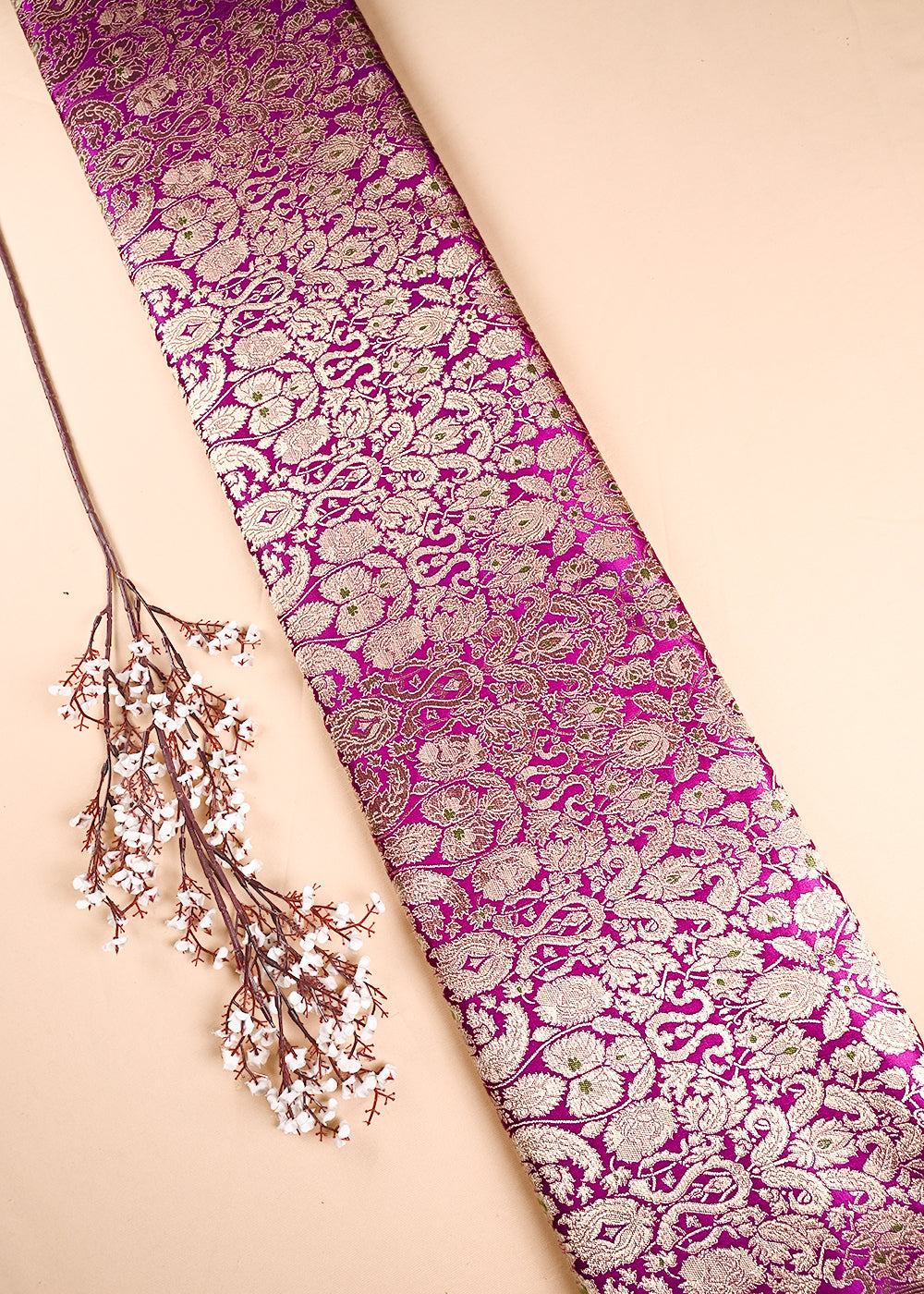 Purple Banarasi Brocade Fabric With All Over Thread And Zari Handloom 23891