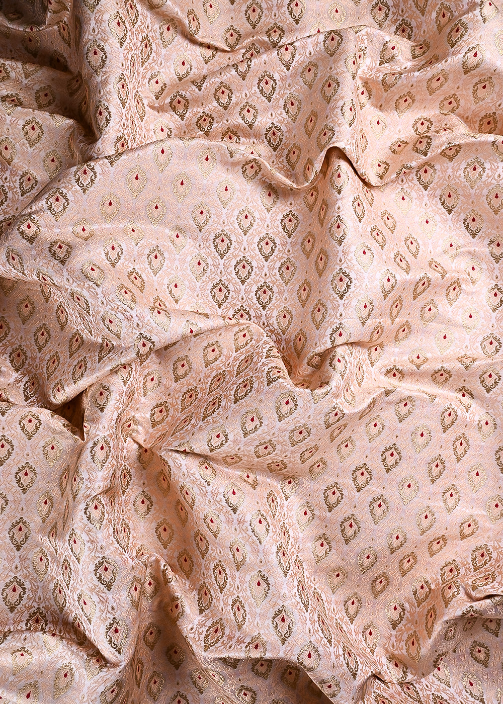 Peach Banarasi Brocade Fabric With All Over Thread And Zari Handloom 23893