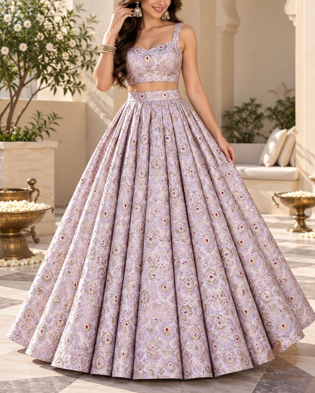 Lavender Banarasi Brocade Fabric With All Over Thread And Zari Handloom 23895
