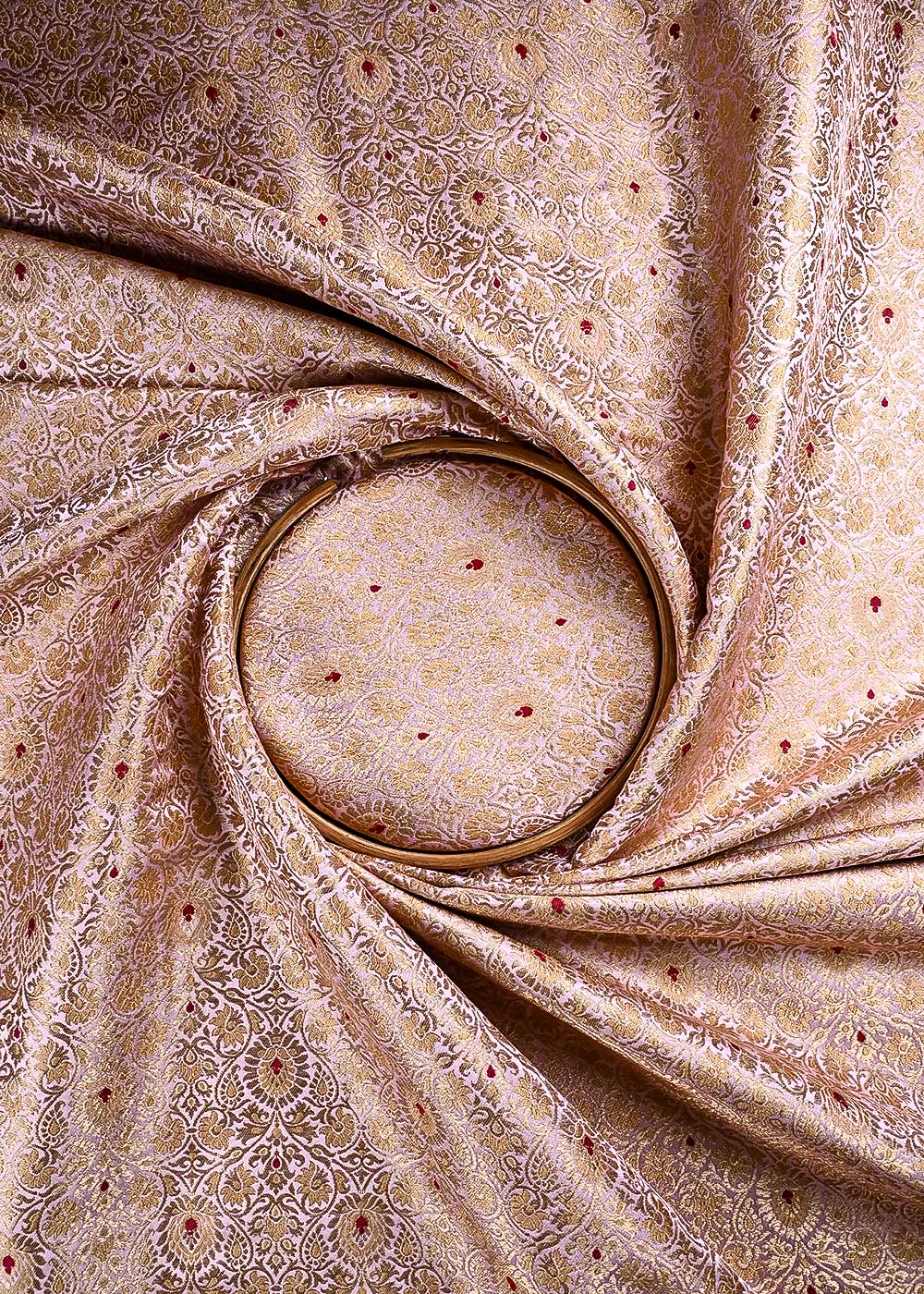 Blush Pink Banarasi Brocade Fabric With All Over Thread And Zari Handloom 23896
