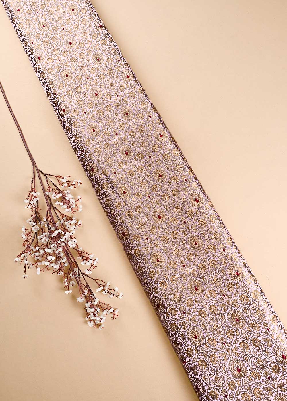 Blush Pink Banarasi Brocade Fabric With All Over Thread And Zari Handloom 23896