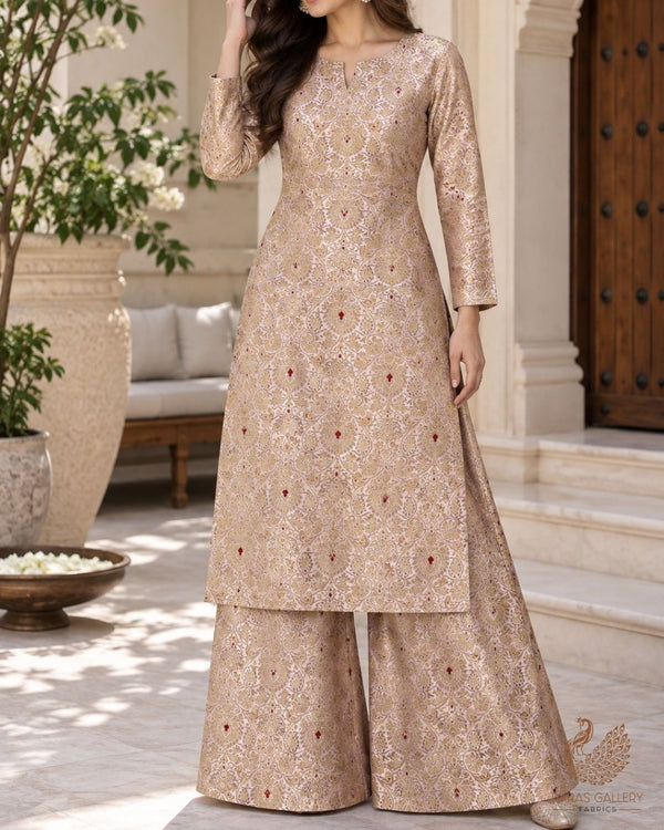 Blush Pink Banarasi Brocade Fabric With All Over Thread And Zari Handloom 23896