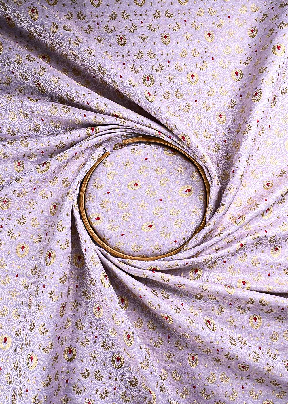 Lavender Banarasi Brocade Fabric With All Over Thread And Zari Handloom 23897