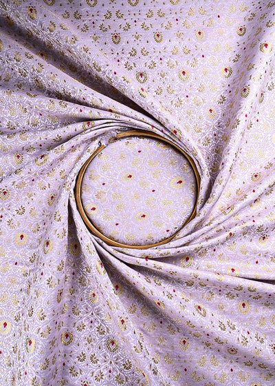 Lavender Banarasi Brocade Fabric With All Over Thread And Zari Handloom 23897