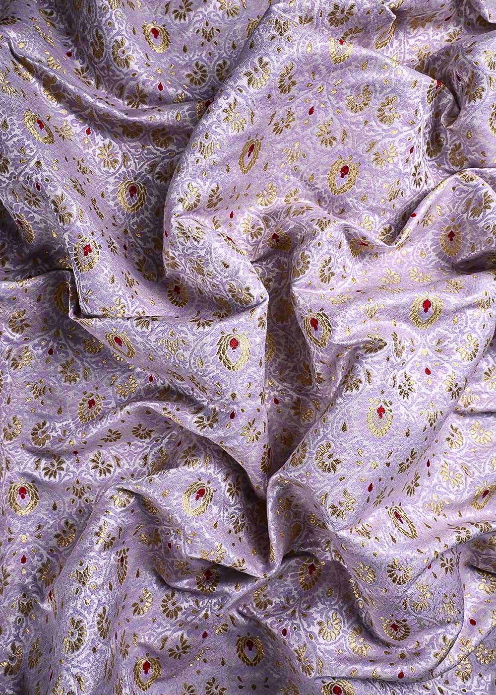 Lavender Banarasi Brocade Fabric With All Over Thread And Zari Handloom 23897
