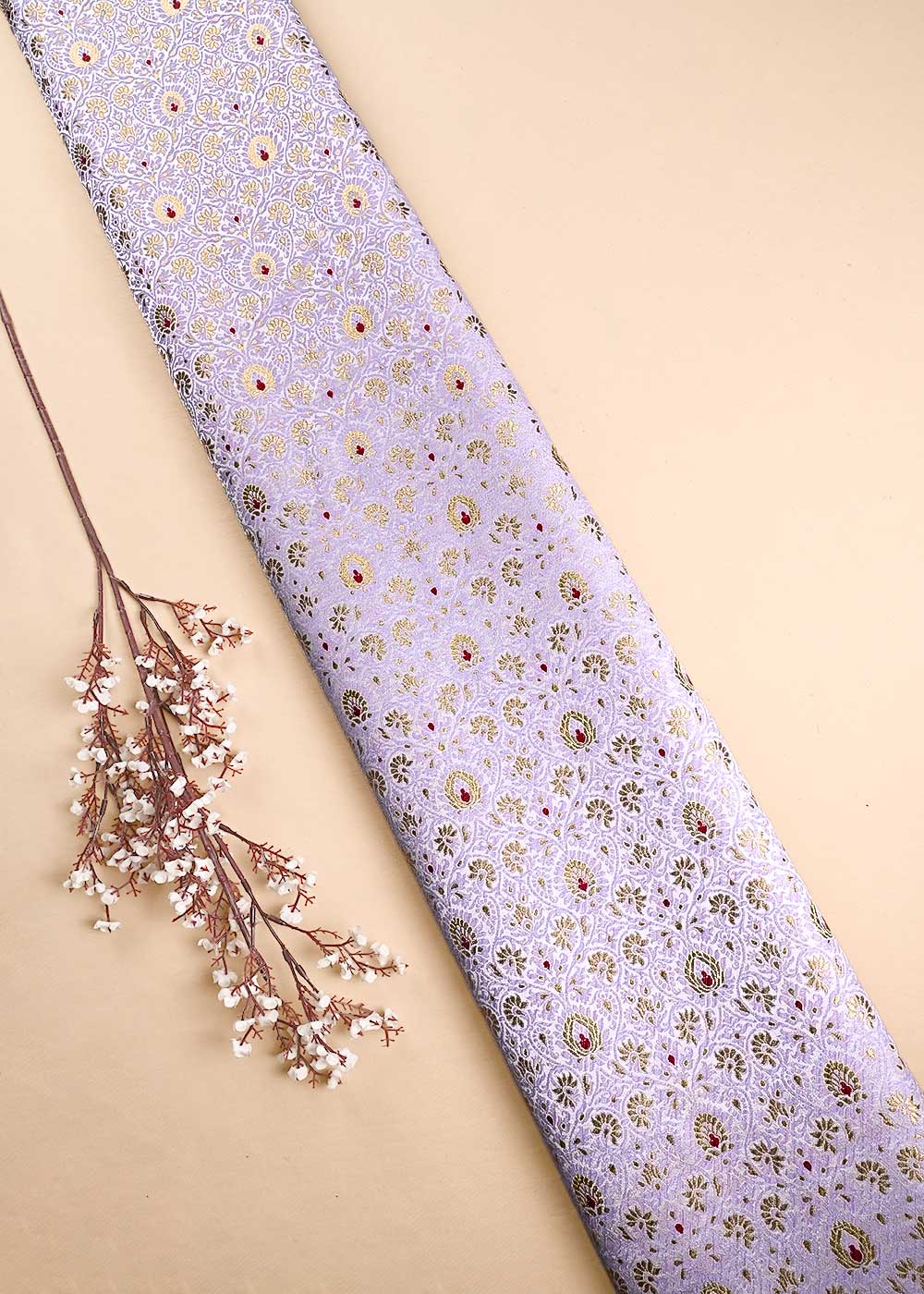 Lavender Banarasi Brocade Fabric With All Over Thread And Zari Handloom 23897