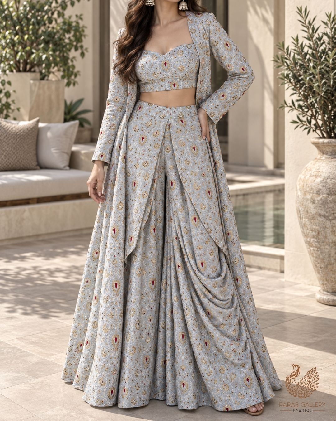 Powder Blue Banarasi Brocade Fabric With All Over Thread And Zari Handloom 23898