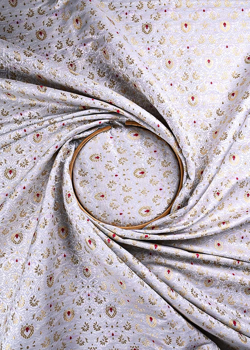 Grey Banarasi Brocade Fabric With All Over Thread And Zari Handloom 23900