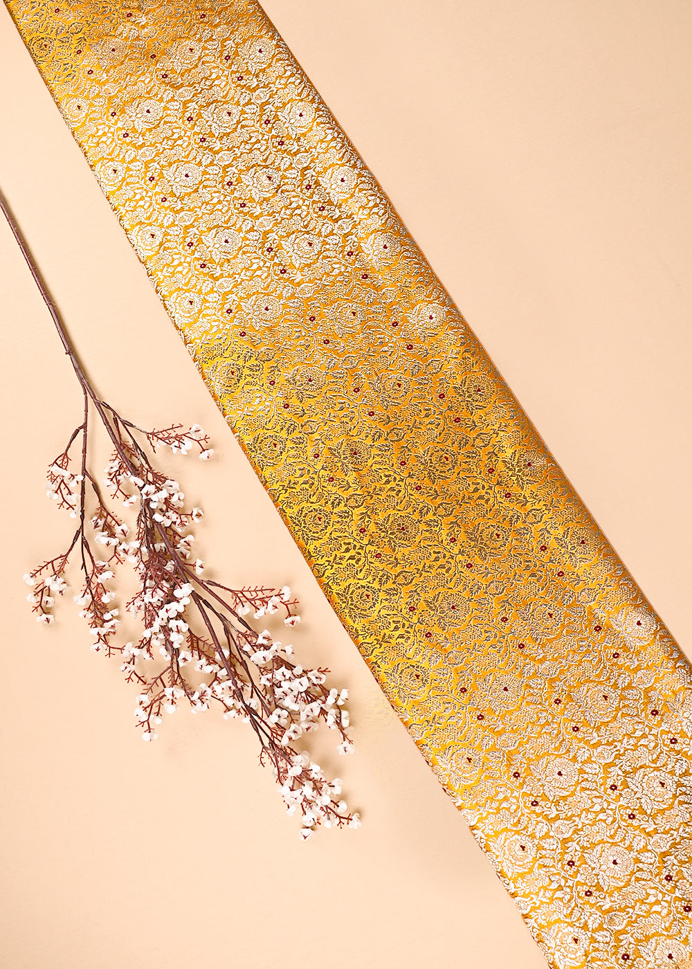 Mustard Banarasi Brocade Fabric With All Over Thread And Zari Handloom 23905