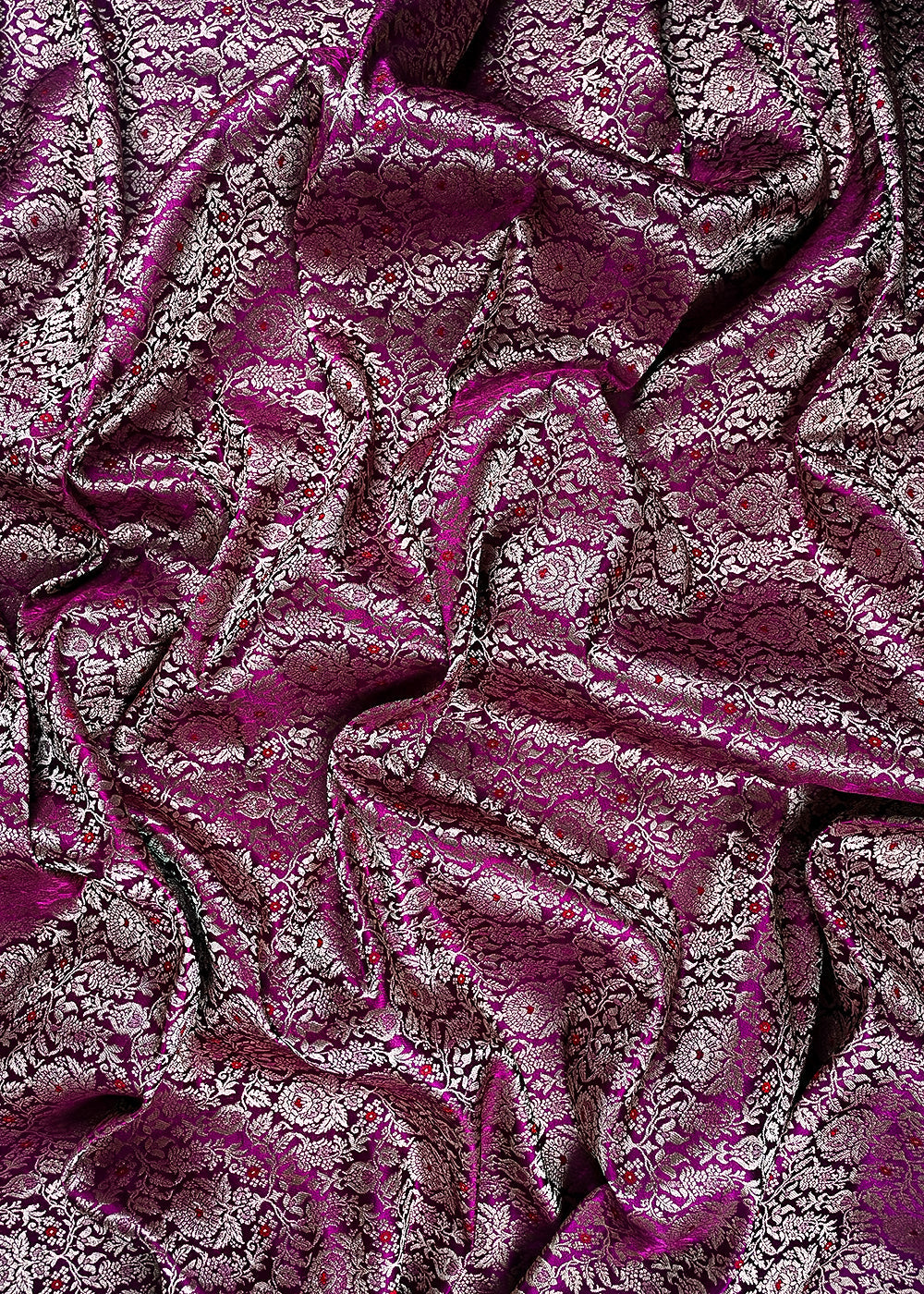 Purple Banarasi Brocade Fabric With All Over Thread And Zari Handloom 23906