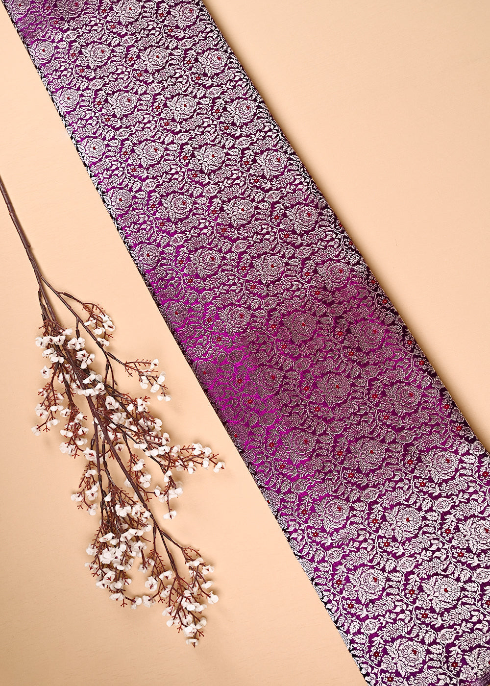 Purple Banarasi Brocade Fabric With All Over Thread And Zari Handloom 23906