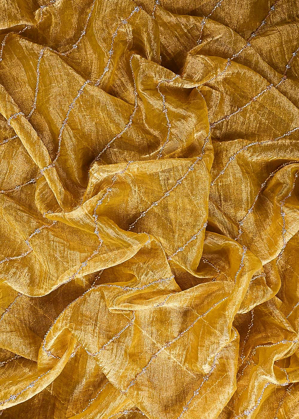 Mustard Crushed Tissue Fabric With All Over Katdana Work 23920