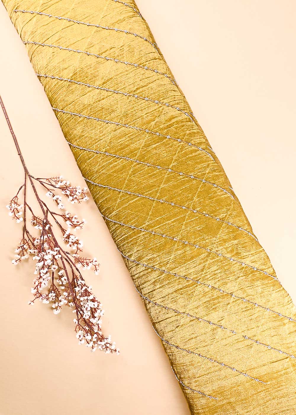Mustard Crushed Tissue Fabric With All Over Katdana Work 23920