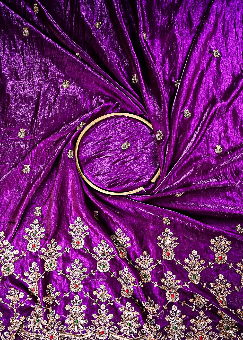 Purple Silk Fabric With All Over Zari, Sequins, Katdana And Bead Work With One Side Heavy Border 23924