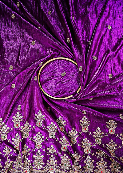 Purple Silk Fabric With All Over Zari, Sequins, Katdana And Bead Work With One Side Heavy Border 23924