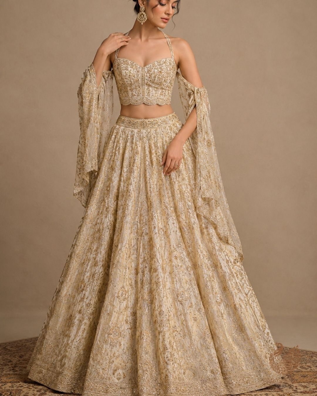 Golden Dyeable Tissue Fabric With All Over Zari, Sequins And Katdana Wrok With One Side Border 23936
