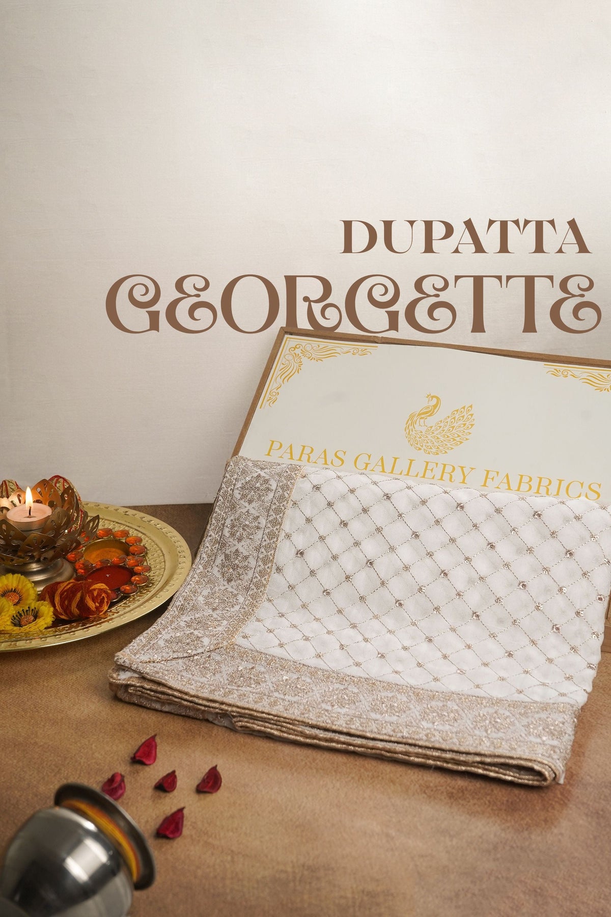 White Dyeable Georgette Dupatta All Over Zari And Sequins Work With Border 23939