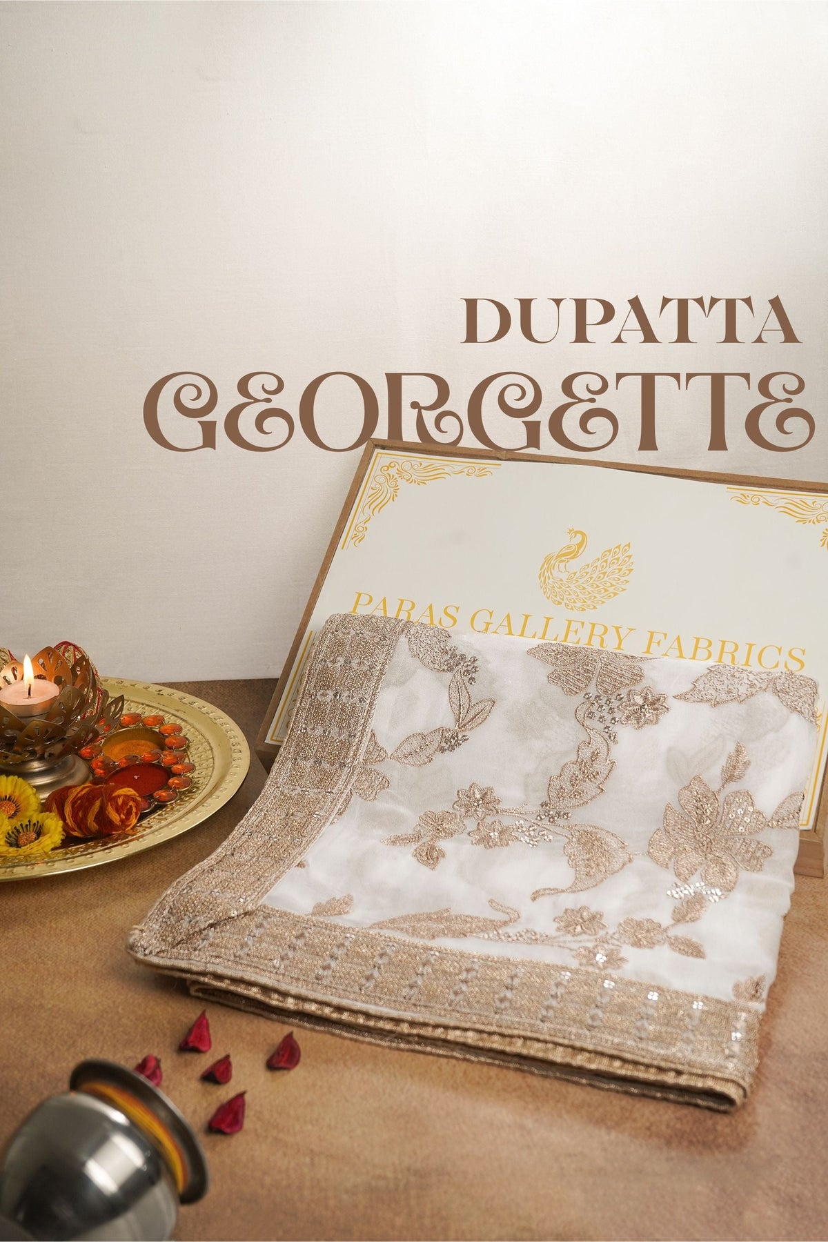 White Dyeable Georgette Dupatta All Over Zari And Sequins Work With Border 23940