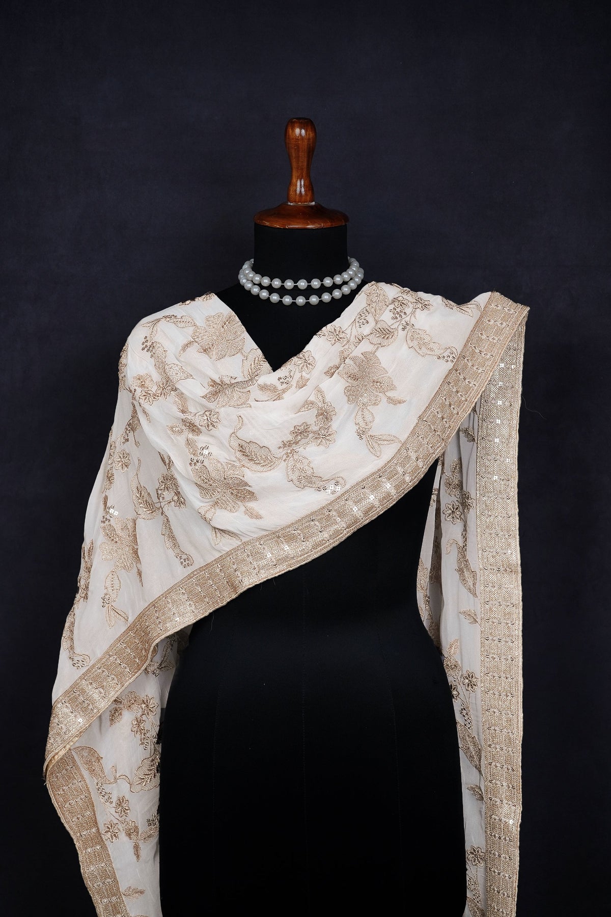 White Dyeable Georgette Dupatta All Over Zari And Sequins Work With Border 23940