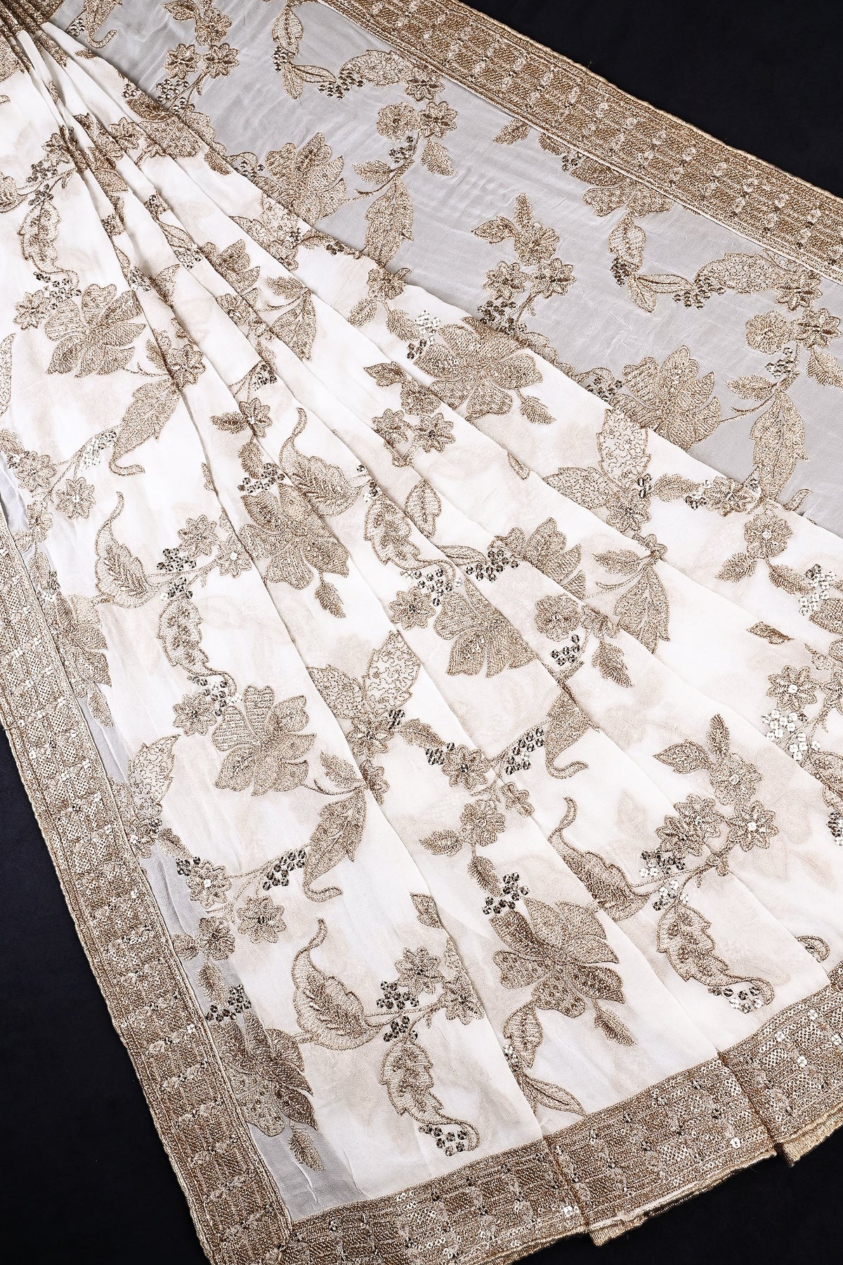 White Dyeable Georgette Dupatta All Over Zari And Sequins Work With Border 23940