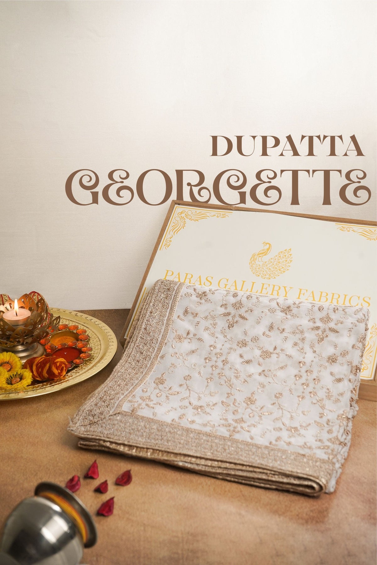 White Dyeable Georgette Dupatta All Over Zari And Sequins Work With Border 23942
