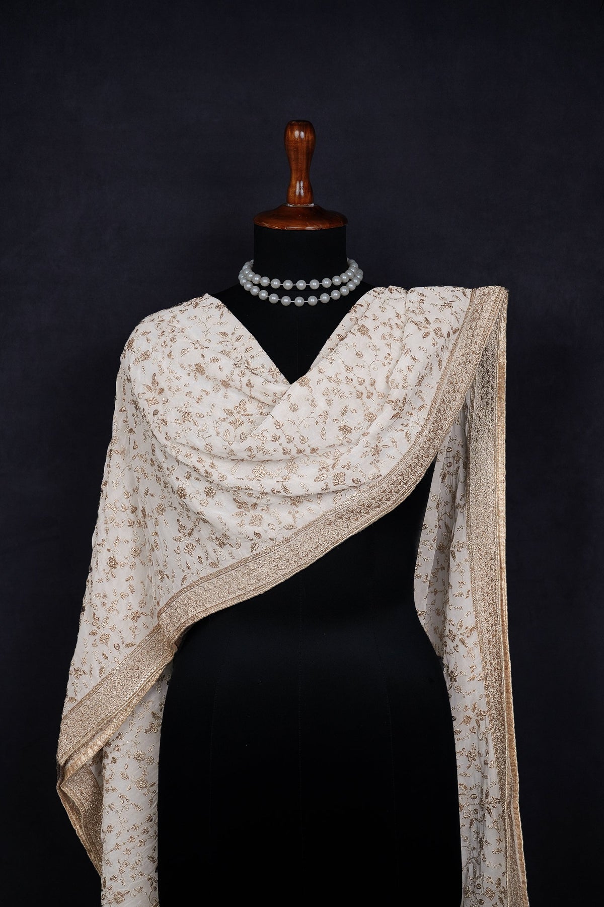 White Dyeable Georgette Dupatta All Over Zari And Sequins Work With Border 23942