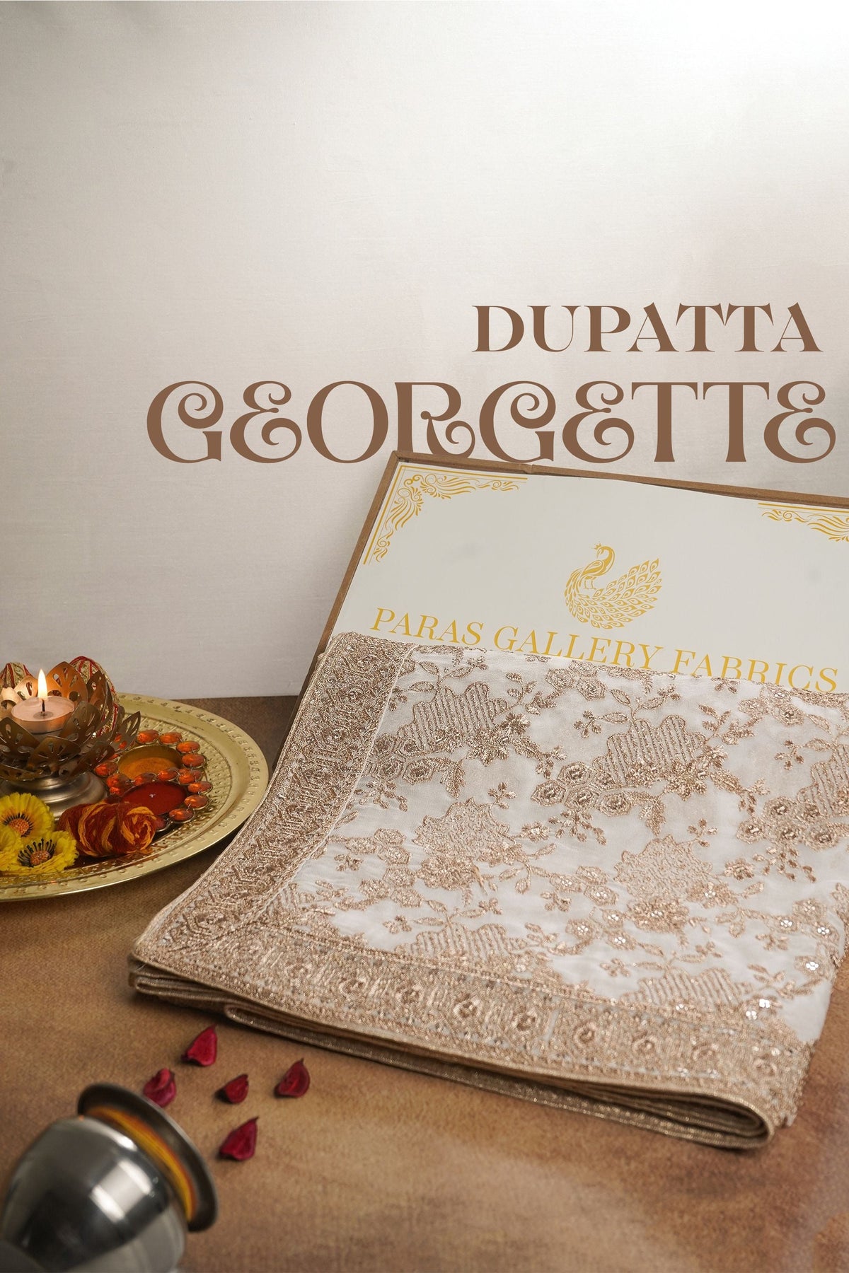White Dyeable Georgette Dupatta All Over Zari And Sequins Work With Border 23945