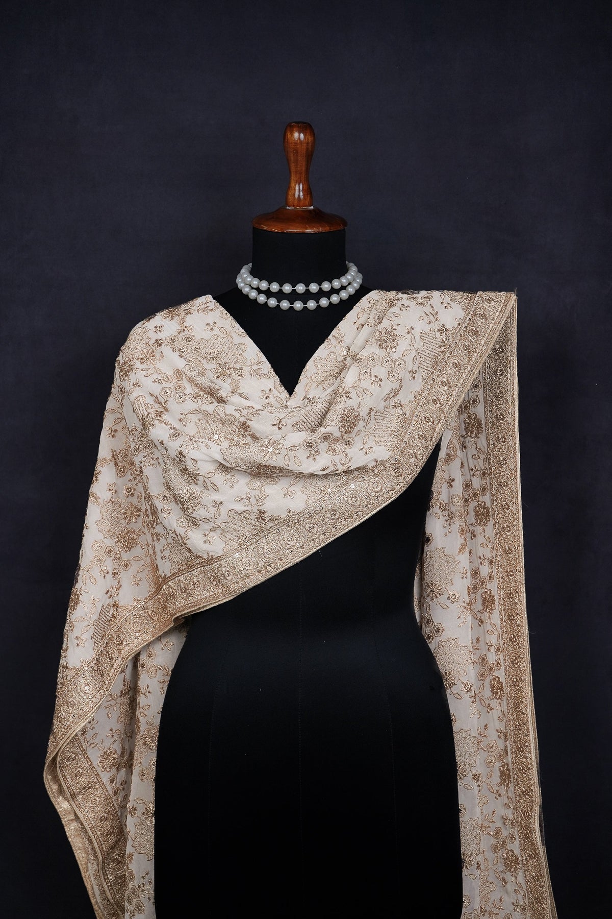 White Dyeable Georgette Dupatta All Over Zari And Sequins Work With Border 23945